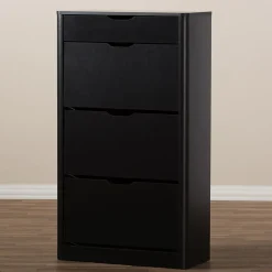 Baxton Studio Storage Cabinets<Cayla 47" High Shoe Cabinet, Black (2633-7712-STPL)