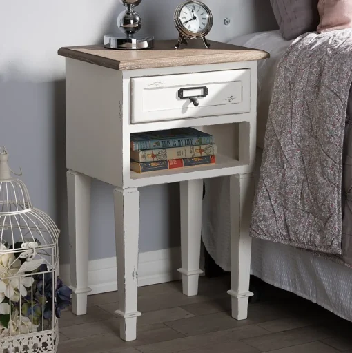 Baxton Studio Storage Cabinets<Dauphine 26" High 1-Drawer Nightstand, White (2633-7575-STPL)