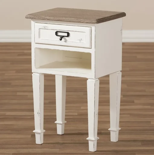 Baxton Studio Storage Cabinets<Dauphine 26" High 1-Drawer Nightstand, White (2633-7575-STPL)