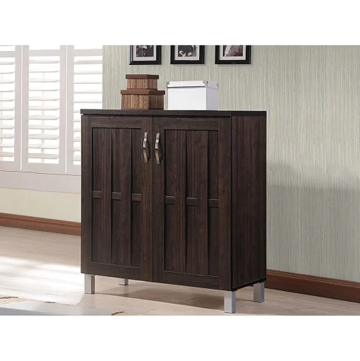 Baxton Studio Storage Cabinets<Excel 35.1" High 2-Shelf Storage Cabinet, Dark Brown (119-6498-HiT)