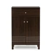 Baxton Studio Storage Cabinets<Felda 35" High Wood Shoe Cabinet with Three Shelves, Dark Brown (2633-6497-STPL)