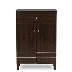 Baxton Studio Storage Cabinets<Felda 35" High Wood Shoe Cabinet with Three Shelves, Dark Brown (2633-6497-STPL)