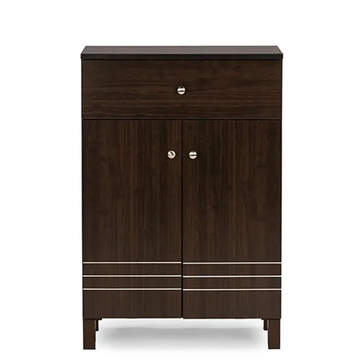 Baxton Studio Storage Cabinets<Felda 35" High Wood Shoe Cabinet with Three Shelves, Dark Brown (2633-6497-STPL)