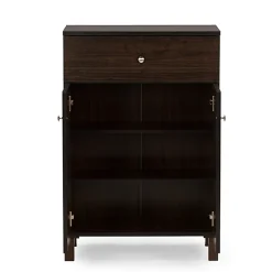 Baxton Studio Storage Cabinets<Felda 35" High Wood Shoe Cabinet with Three Shelves, Dark Brown (2633-6497-STPL)