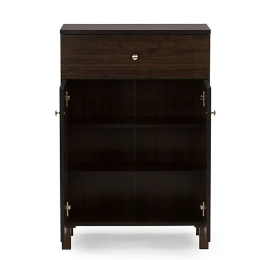 Baxton Studio Storage Cabinets<Felda 35" High Wood Shoe Cabinet with Three Shelves, Dark Brown (2633-6497-STPL)