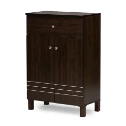 Baxton Studio Storage Cabinets<Felda 35" High Wood Shoe Cabinet with Three Shelves, Dark Brown (2633-6497-STPL)