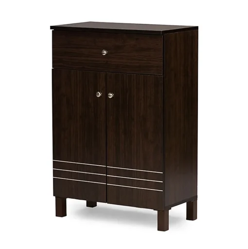 Baxton Studio Storage Cabinets<Felda 35" High Wood Shoe Cabinet with Three Shelves, Dark Brown (2633-6497-STPL)
