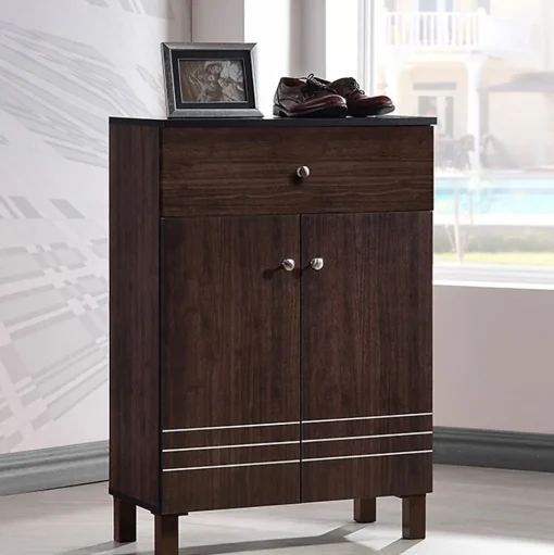 Baxton Studio Storage Cabinets<Felda 35" High Wood Shoe Cabinet with Three Shelves, Dark Brown (2633-6497-STPL)
