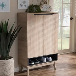 Baxton Studio Storage Cabinets<Fella 46" High Shoe Cabinet, Light Brown (2633-7705-STPL)