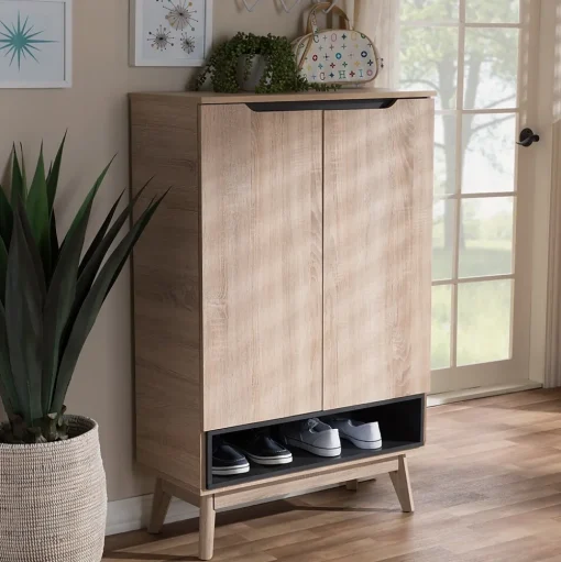 Baxton Studio Storage Cabinets<Fella 46" High Shoe Cabinet, Light Brown (2633-7705-STPL)
