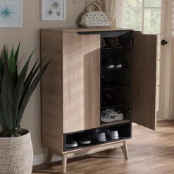 Baxton Studio Storage Cabinets<Fella 46" High Shoe Cabinet, Light Brown (2633-7705-STPL)