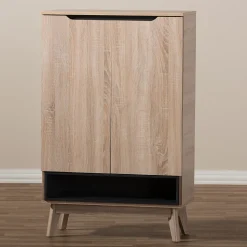 Baxton Studio Storage Cabinets<Fella 46" High Shoe Cabinet, Light Brown (2633-7705-STPL)