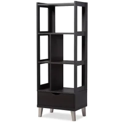 Baxton Studio Bookcases<Kalien 23.01'' W x 15.21'' D Bookshelf, Dark Brown (6465-STPL)