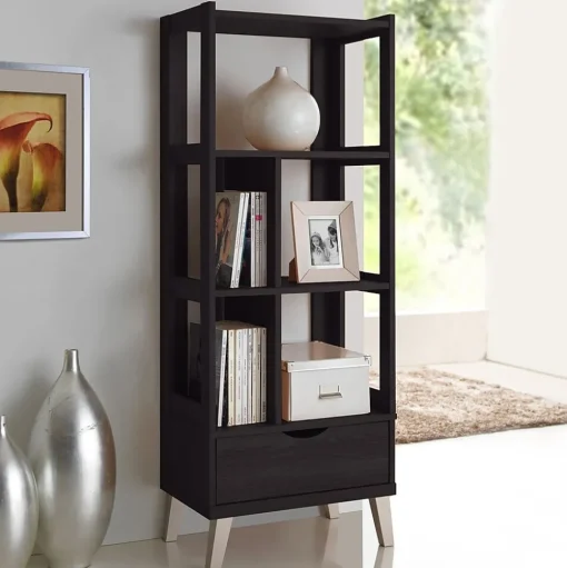 Baxton Studio Bookcases<Kalien 23.01'' W x 15.21'' D Bookshelf, Dark Brown (6465-STPL)