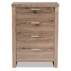 Baxton Studio Storage Cabinets<Laverne 38.19" High 4-Drawer Chest, Oak Brown (146-8296-HiT)