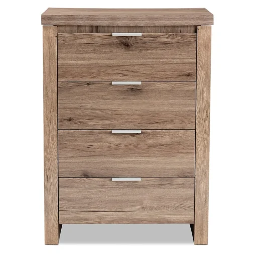 Baxton Studio Storage Cabinets<Laverne 38.19" High 4-Drawer Chest, Oak Brown (146-8296-HiT)