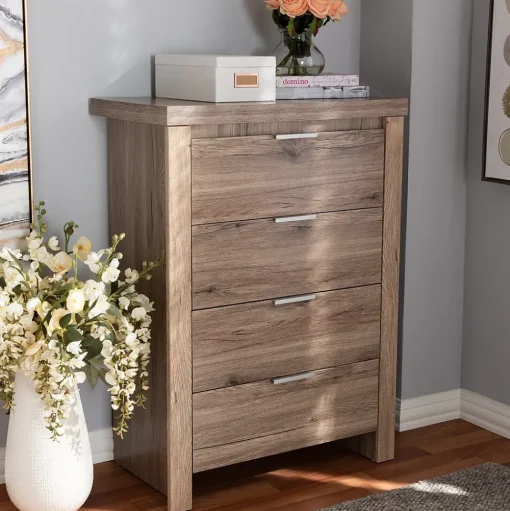 Baxton Studio Storage Cabinets<Laverne 38.19" High 4-Drawer Chest, Oak Brown (146-8296-HiT)