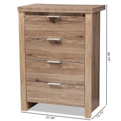 Baxton Studio Storage Cabinets<Laverne 38.19" High 4-Drawer Chest, Oak Brown (146-8296-HiT)