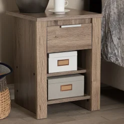 Baxton Studio Storage Cabinets<Laverne 21.65" High 2-Shelf Nightstand, Oak Brown (146-8295-HiT)