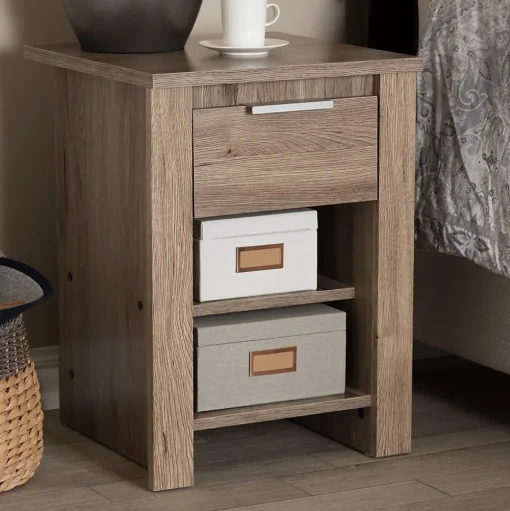 Baxton Studio Storage Cabinets<Laverne 21.65" High 2-Shelf Nightstand, Oak Brown (146-8295-HiT)