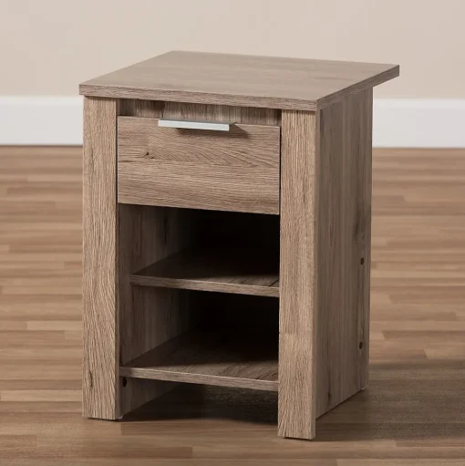 Baxton Studio Storage Cabinets<Laverne 21.65" High 2-Shelf Nightstand, Oak Brown (146-8295-HiT)