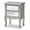 Baxton Studio Storage Cabinets<Leonie 24.21" High 2-Drawer Nightstand, Silver and Mirror (162-10266-HiT)