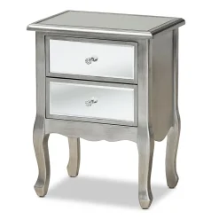 Baxton Studio Storage Cabinets<Leonie 24.21" High 2-Drawer Nightstand, Silver and Mirror (162-10266-HiT)