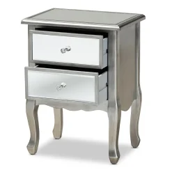Baxton Studio Storage Cabinets<Leonie 24.21" High 2-Drawer Nightstand, Silver and Mirror (162-10266-HiT)