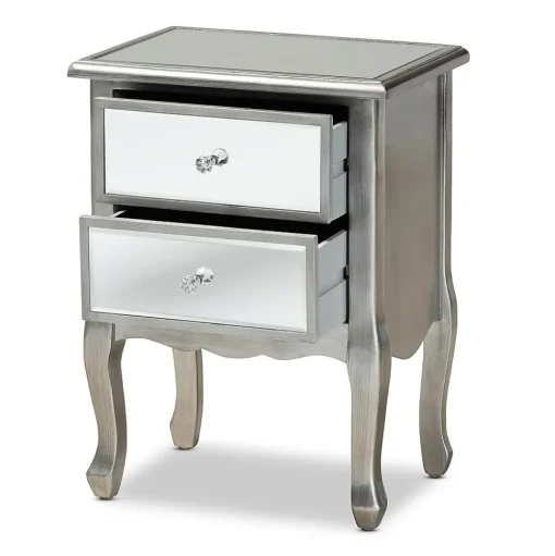 Baxton Studio Storage Cabinets<Leonie 24.21" High 2-Drawer Nightstand, Silver and Mirror (162-10266-HiT)