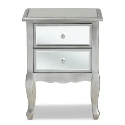 Baxton Studio Storage Cabinets<Leonie 24.21" High 2-Drawer Nightstand, Silver and Mirror (162-10266-HiT)