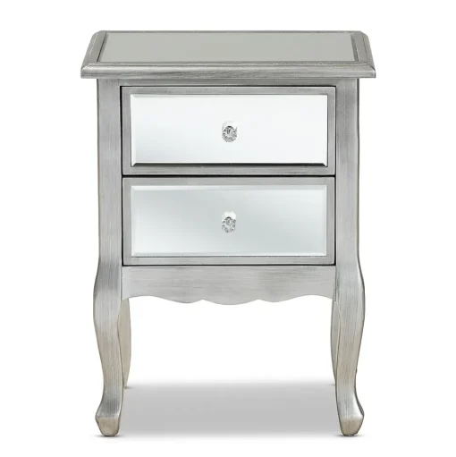 Baxton Studio Storage Cabinets<Leonie 24.21" High 2-Drawer Nightstand, Silver and Mirror (162-10266-HiT)