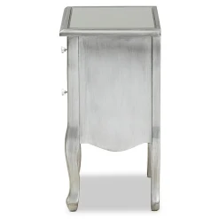 Baxton Studio Storage Cabinets<Leonie 24.21" High 2-Drawer Nightstand, Silver and Mirror (162-10266-HiT)