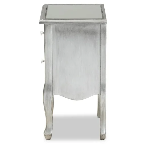 Baxton Studio Storage Cabinets<Leonie 24.21" High 2-Drawer Nightstand, Silver and Mirror (162-10266-HiT)