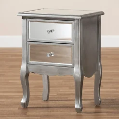 Baxton Studio Storage Cabinets<Leonie 24.21" High 2-Drawer Nightstand, Silver and Mirror (162-10266-HiT)