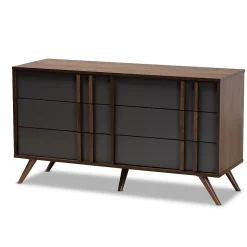 Baxton Studio Storage Cabinets<Naoki 25.6" High 6-Drawer Dresser, Grey and Walnut (168-10930-HiT)