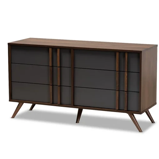 Baxton Studio Storage Cabinets<Naoki 25.6" High 6-Drawer Dresser, Grey and Walnut (168-10930-HiT)