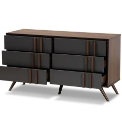 Baxton Studio Storage Cabinets<Naoki 25.6" High 6-Drawer Dresser, Grey and Walnut (168-10930-HiT)