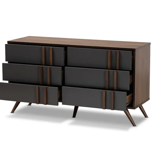 Baxton Studio Storage Cabinets<Naoki 25.6" High 6-Drawer Dresser, Grey and Walnut (168-10930-HiT)