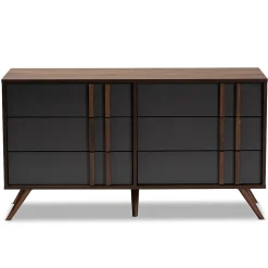 Baxton Studio Storage Cabinets<Naoki 25.6" High 6-Drawer Dresser, Grey and Walnut (168-10930-HiT)