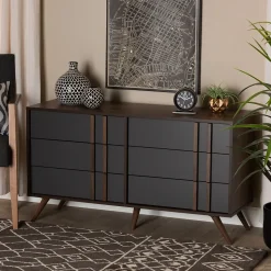 Baxton Studio Storage Cabinets<Naoki 25.6" High 6-Drawer Dresser, Grey and Walnut (168-10930-HiT)