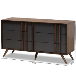 Baxton Studio Storage Cabinets<Naoki 25.6" High 6-Drawer Dresser, Grey and Walnut (168-10930-HiT)
