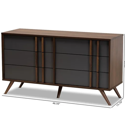Baxton Studio Storage Cabinets<Naoki 25.6" High 6-Drawer Dresser, Grey and Walnut (168-10930-HiT)