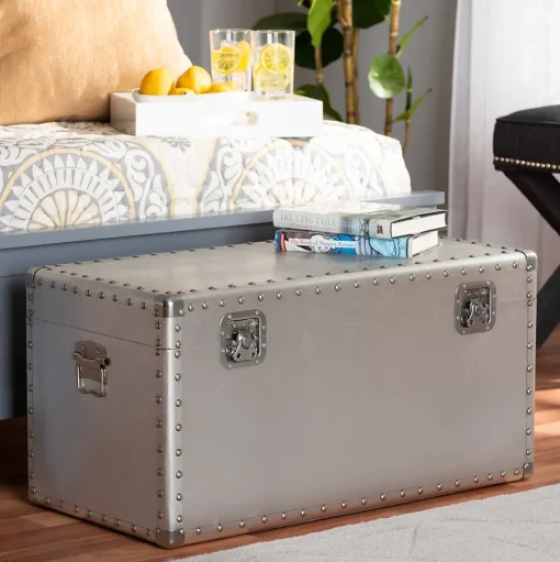 Baxton Studio Storage Cabinets<Serge 13.98" High Storage Trunk, Silver (160-10246-HiT)