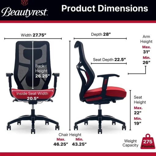 Beautyrest Ergonomic Chairs<Duo-EX Ergonomic Mesh Swivel Computer Chair, (60051-)