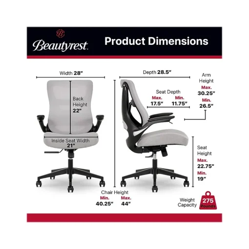 Beautyrest Ergonomic Chairs<ErgoMax Ergonomic Mesh/Fabric Swivel Task Chair, (60078-Gry)