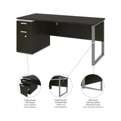 bestar Office Desks<Aquarius 66" Pedestal Desk, Deep Grey/White (114400-000032)