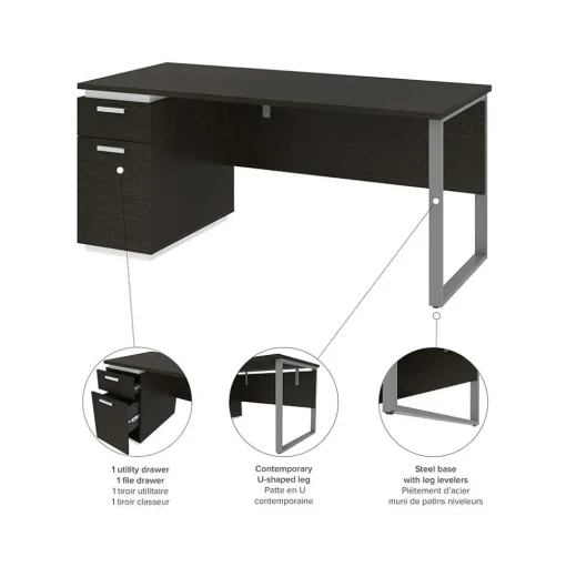 bestar Office Desks<Aquarius 66" Pedestal Desk, Deep Grey/White (114400-000032)