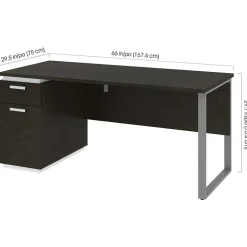 bestar Office Desks<Aquarius 66" Pedestal Desk, Deep Grey/White (114400-000032)