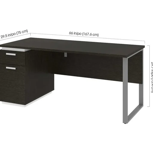 bestar Office Desks<Aquarius 66" Pedestal Desk, Deep Grey/White (114400-000032)