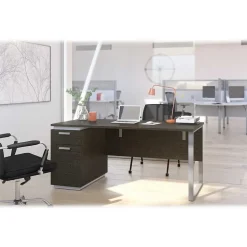 bestar Office Desks<Aquarius 66" Pedestal Desk, Deep Grey/White (114400-000032)